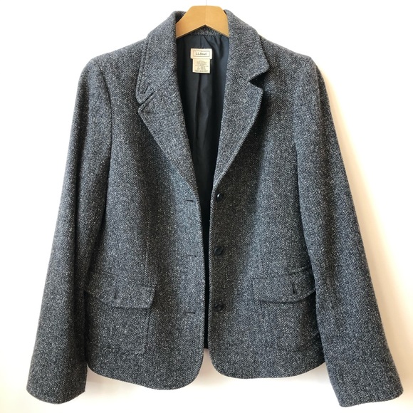 L.L. Bean Jackets & Blazers - L.L.BEAN Herringbone Wool Silk Blend Blazer Career Academia Jacket Women's Large